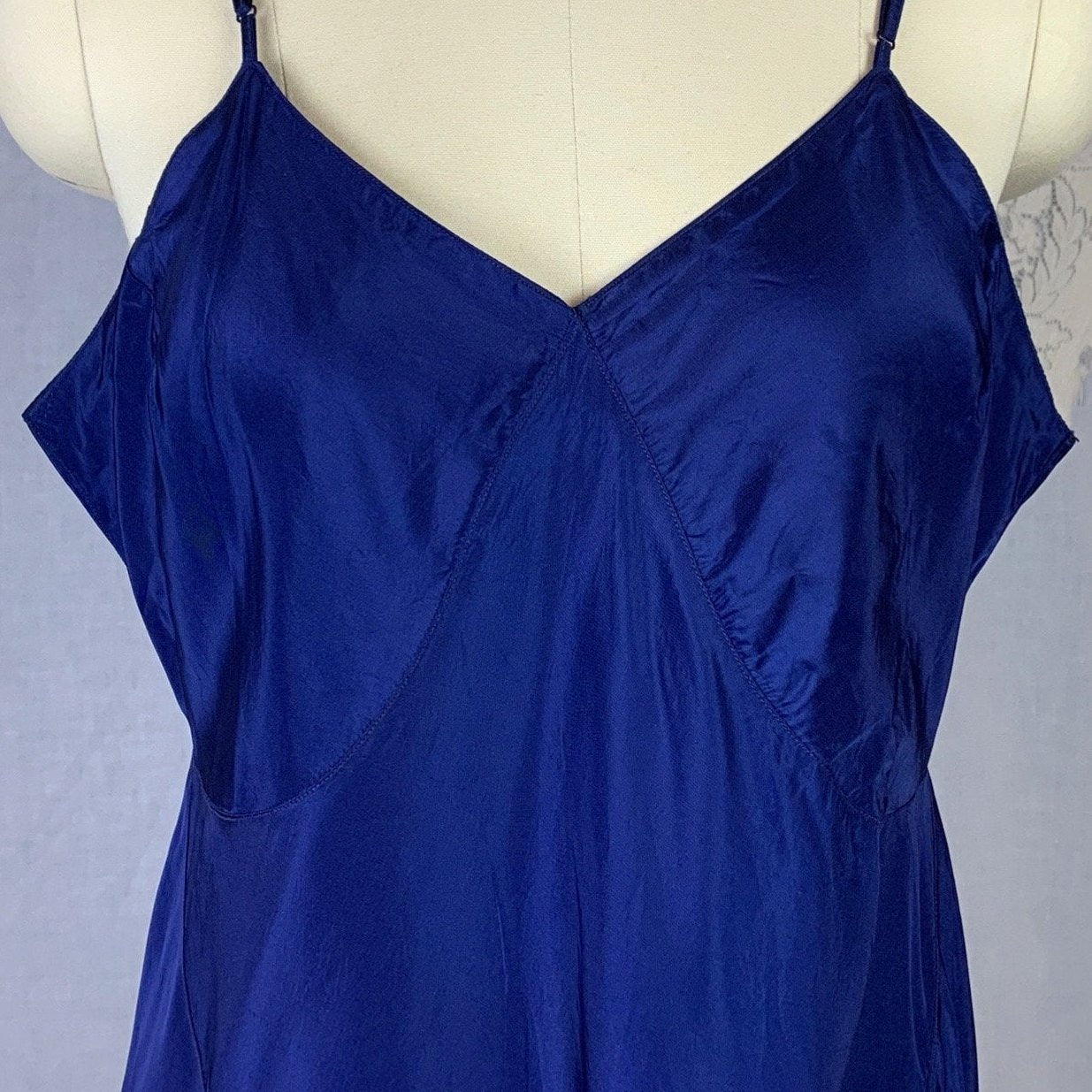 Vintage 1950's Slip | Rich Cobalt Blue Rayon with Crystal Pleat Hem | Size L, XL - Daggers & Dames