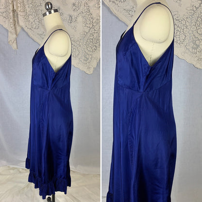Vintage 1950's Slip | Rich Cobalt Blue Rayon with Crystal Pleat Hem | Size L, XL - Daggers & Dames