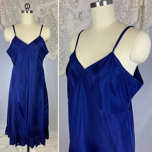 Vintage 1950's Slip | Rich Cobalt Blue Rayon with Crystal Pleat Hem | Size L, XL - Daggers & Dames
