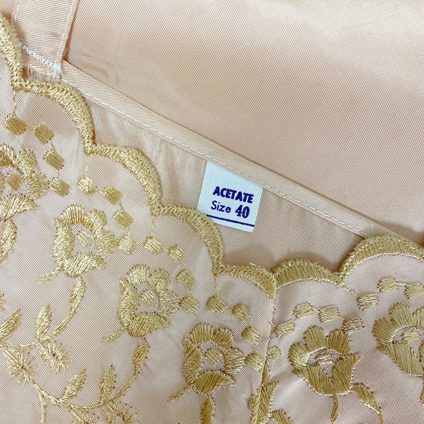 Vintage 1950's Slip | Rich Mauve Acetate with Gold Embroidery & Scalloped Hem | Size LG, XLG | Never Worn - Daggers & Dames
