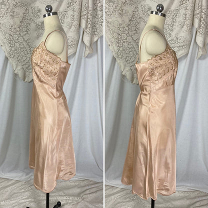 Vintage 1950's Slip | Rich Mauve Acetate with Gold Embroidery & Scalloped Hem | Size LG, XLG | Never Worn - Daggers & Dames