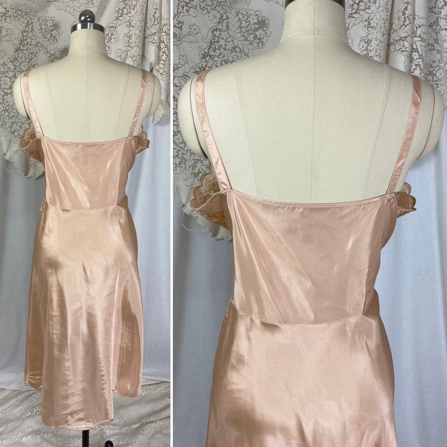 Vintage 1950's Slip | Rich Mauve Acetate with Gold Embroidery & Scalloped Hem | Size LG, XLG | Never Worn - Daggers & Dames