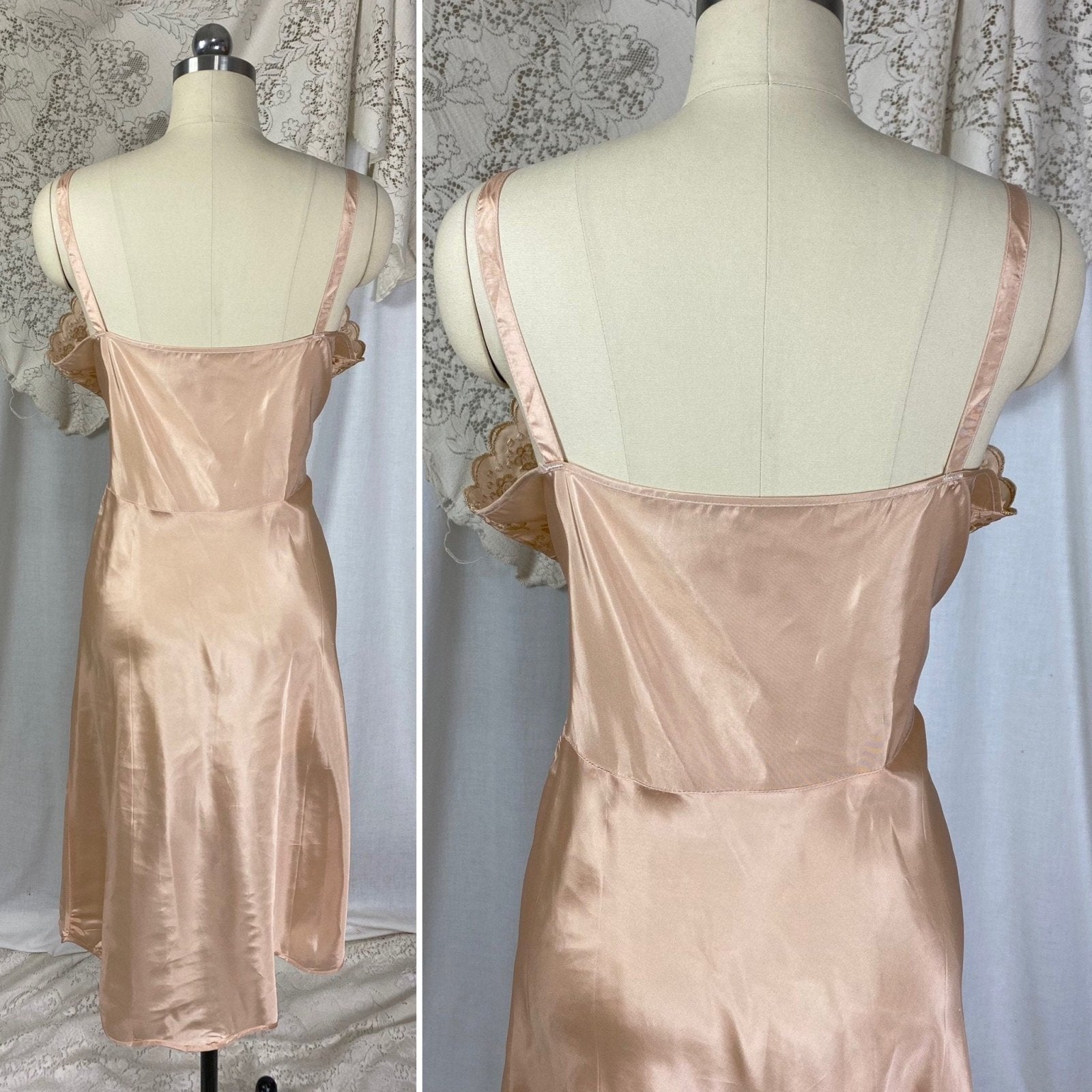Vintage 1950's Slip | Rich Mauve Acetate with Gold Embroidery & Scalloped Hem | Size LG, XLG | Never Worn - Daggers & Dames