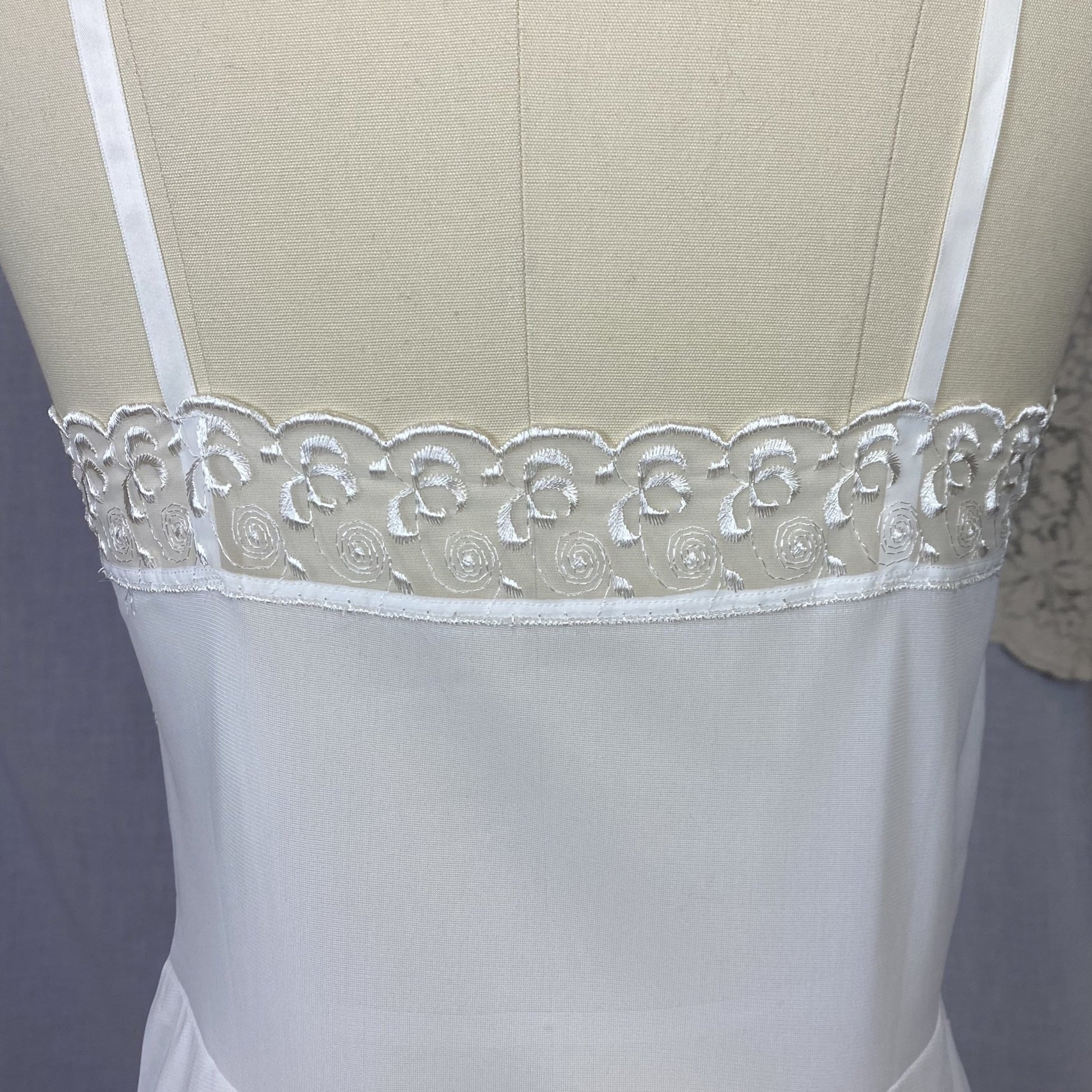 Vintage 1950's Slip | Sheer White Nylon with Floral Embroidered Chiffon | Size 34 Bust, S | Pembrook, Never Worn - Daggers & Dames