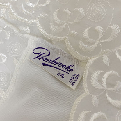 Vintage 1950's Slip | Sheer White Nylon with Floral Embroidered Chiffon | Size 34 Bust, S | Pembrook, Never Worn - Daggers & Dames