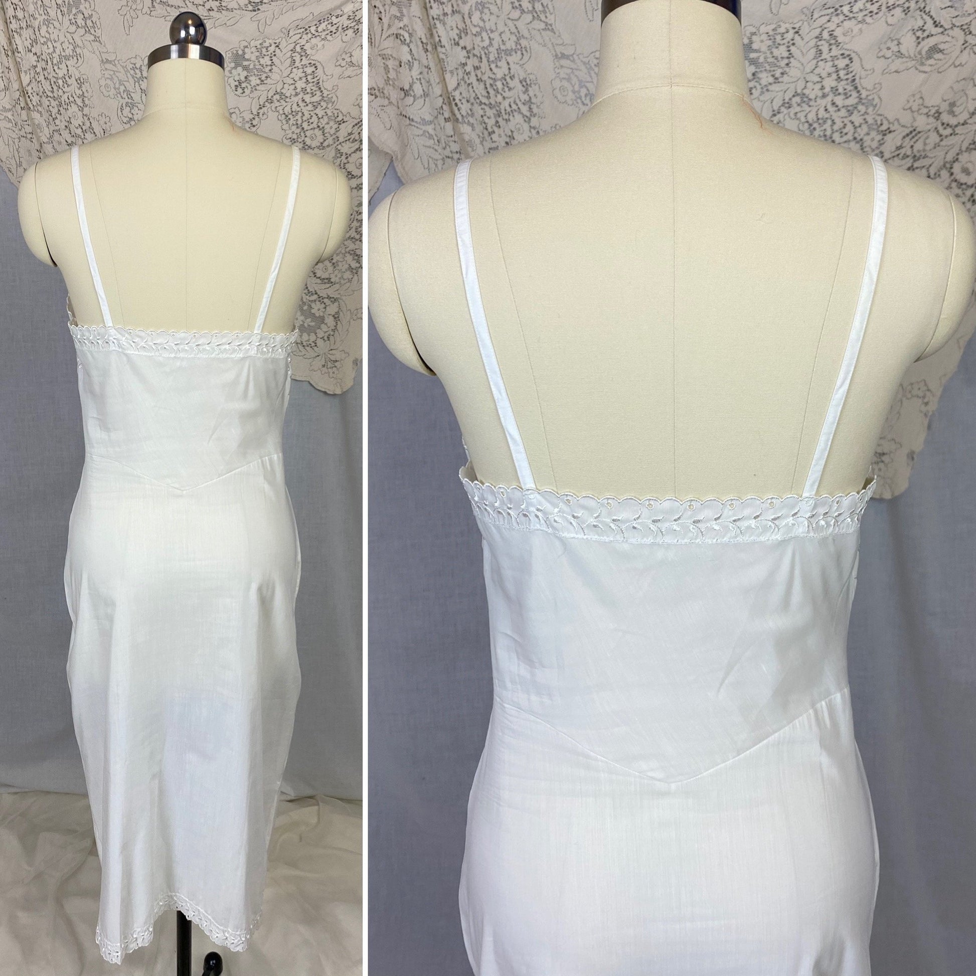 Vintage 1950's Slip | Soft White Nylon Cotton Batiste with Embroidery | Size 34-36 Bust, S/M | Pembrook, New with Tags - Daggers & Dames