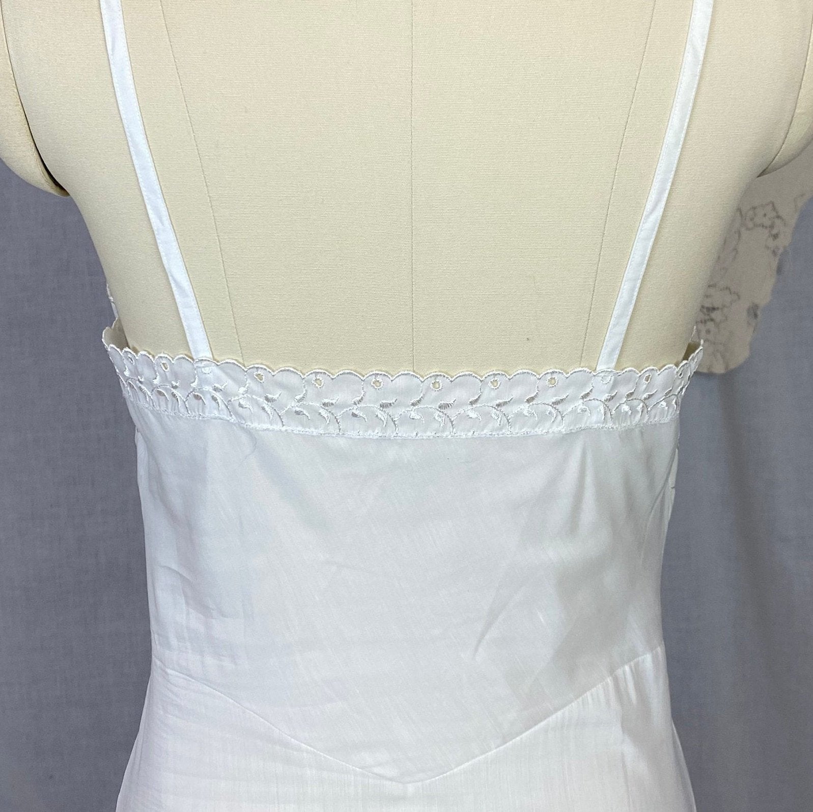 Vintage 1950's Slip | Soft White Nylon Cotton Batiste with Embroidery | Size 34-36 Bust, S/M | Pembrook, New with Tags - Daggers & Dames