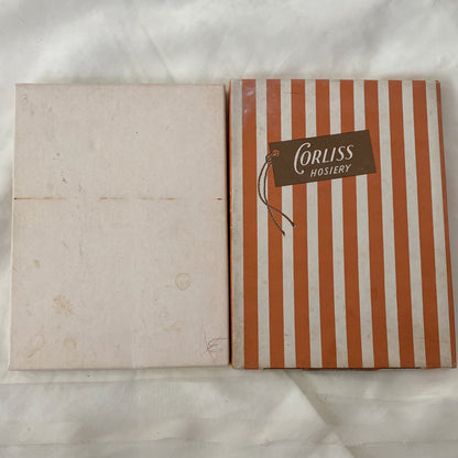 Vintage 1950's Stockings | Full Fashioned Tan Nylon with Exposed Seams & Original Box | Size 8.5, 9 | Corliss Hosiery - Daggers & Dames