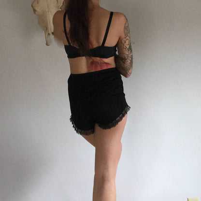 Vintage 1950's Tap Pants Panties | Black Rayon with Eyelet Lace | New Old Stock | Size SM/M - Daggers & Dames