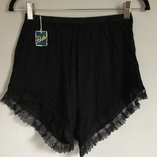Vintage 1950's Tap Pants Panties | Black Rayon with Eyelet Lace | New Old Stock | Size SM/M - Daggers & Dames