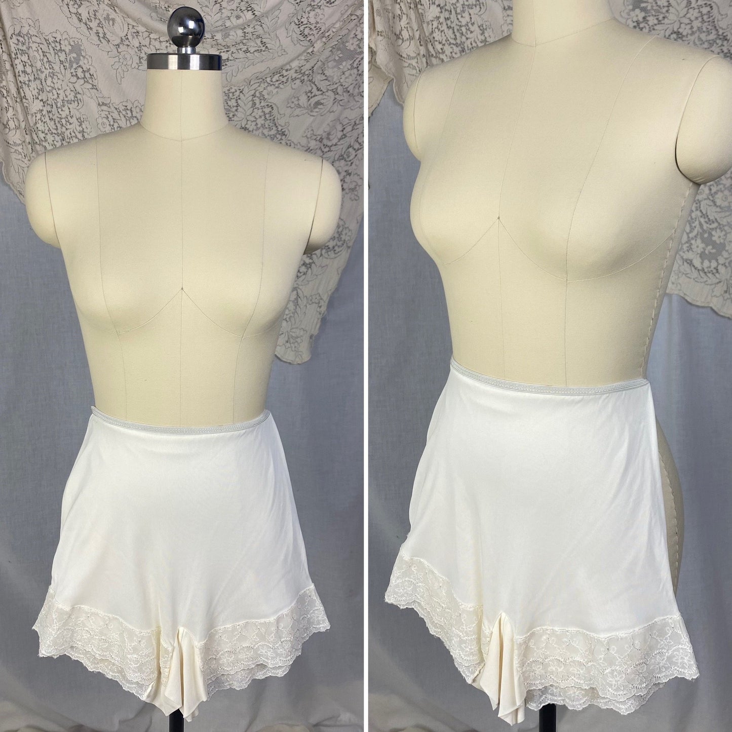 Vintage 1950's Tap Pants | White Acetate with Embroidered Chiffon | Size XS, S | Plymouth - Daggers & Dames