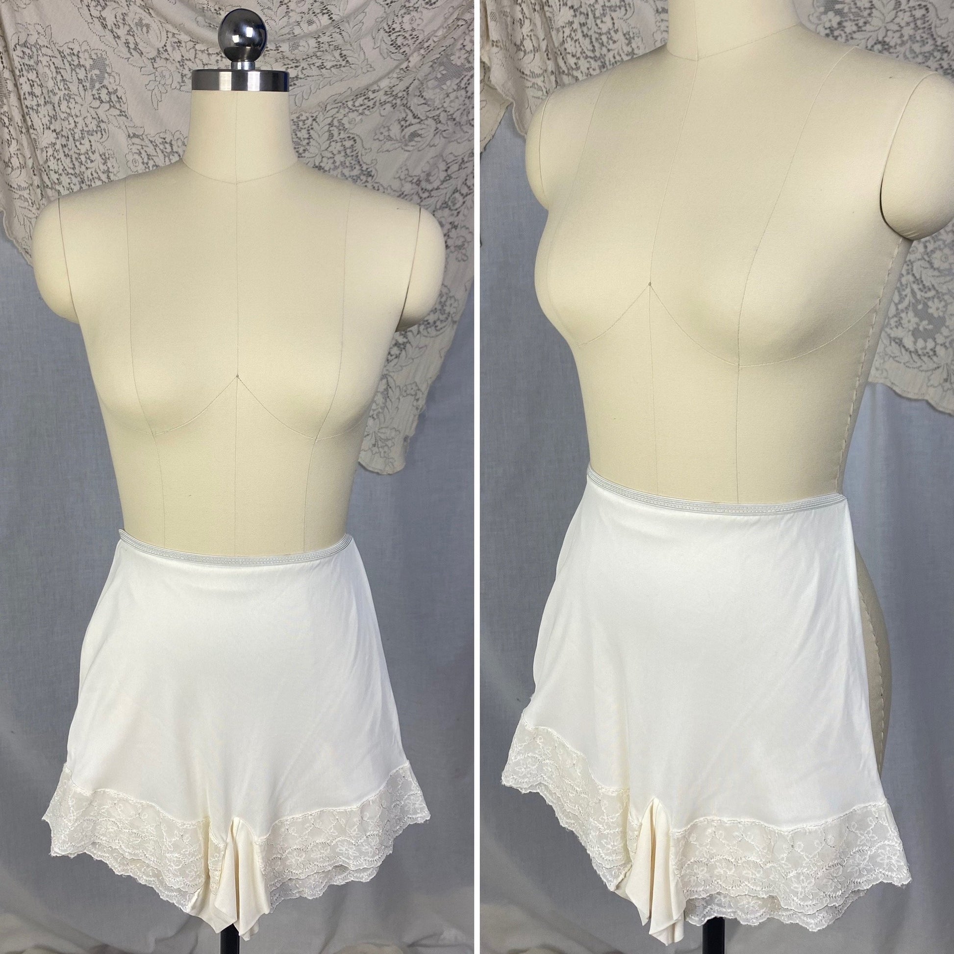 Vintage 1950's Tap Pants | White Acetate with Embroidered Chiffon | Size XS, S | Plymouth - Daggers & Dames