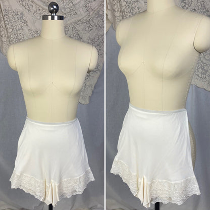 Vintage 1950's Tap Pants | White Acetate with Embroidered Chiffon | Size XS, S | Plymouth - Daggers & Dames