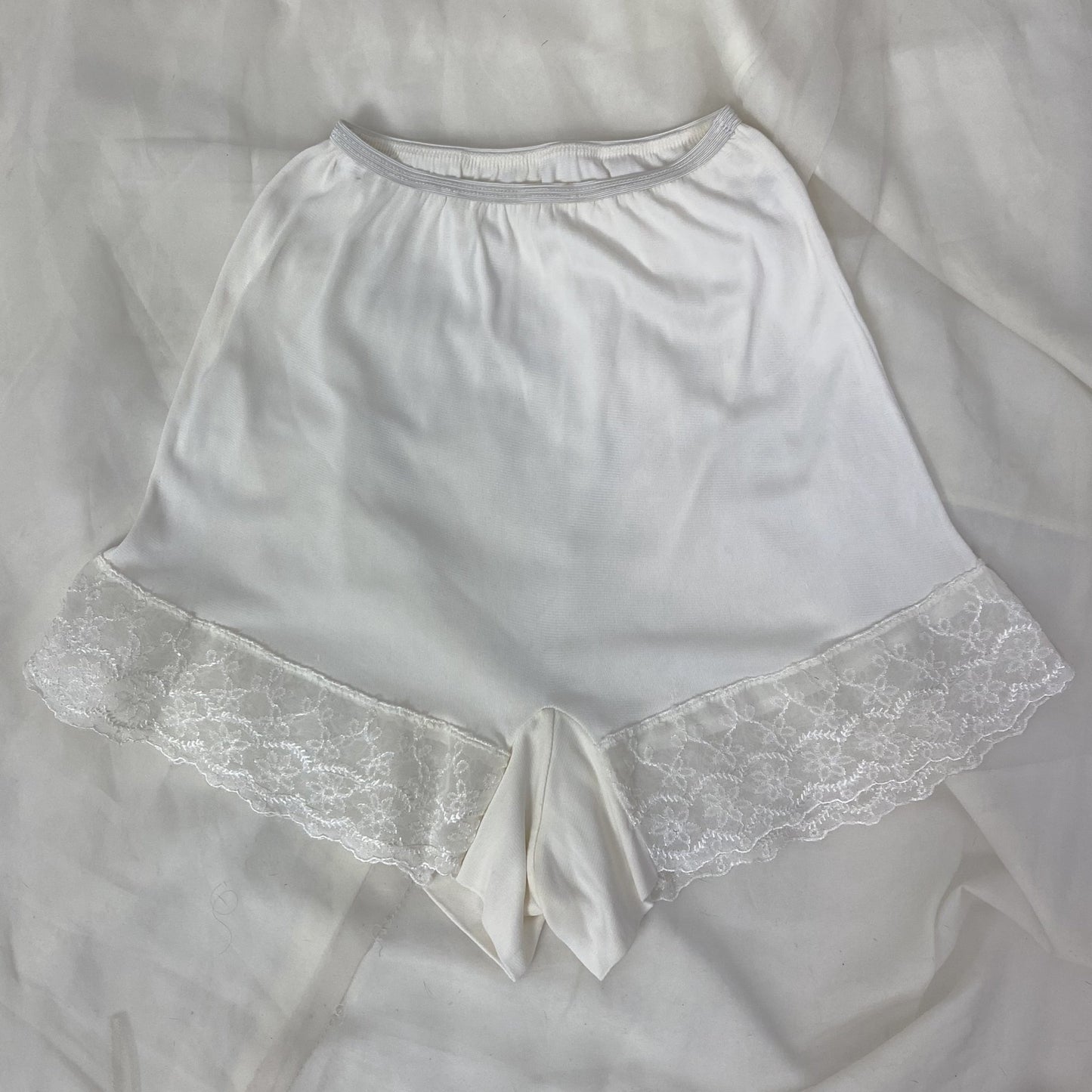 Vintage 1950's Tap Pants | White Acetate with Embroidered Chiffon | Size XS, S | Plymouth - Daggers & Dames