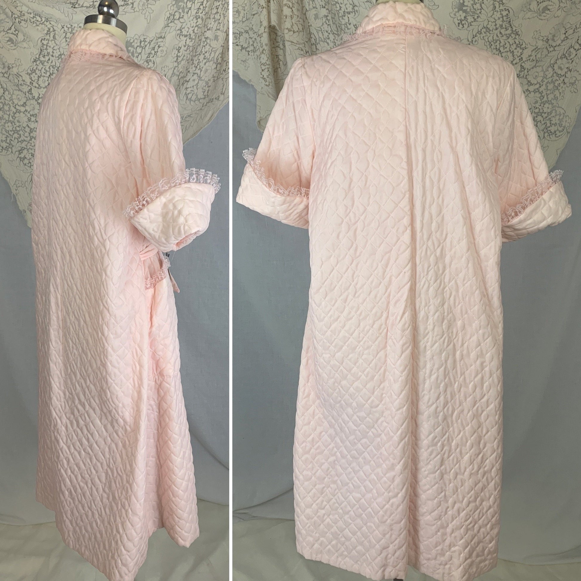 Vintage 1950's Tent Robe | Light Pink Quilted Nylon with Lace | Size Free | Cadillac - New with Tag - Daggers & Dames