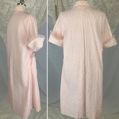 Vintage 1950's Tent Robe | Light Pink Quilted Nylon with Lace | Size Free | Cadillac - New with Tag - Daggers & Dames