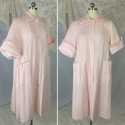 Vintage 1950's Tent Robe | Light Pink Quilted Nylon with Lace | Size Free | Cadillac - New with Tag - Daggers & Dames