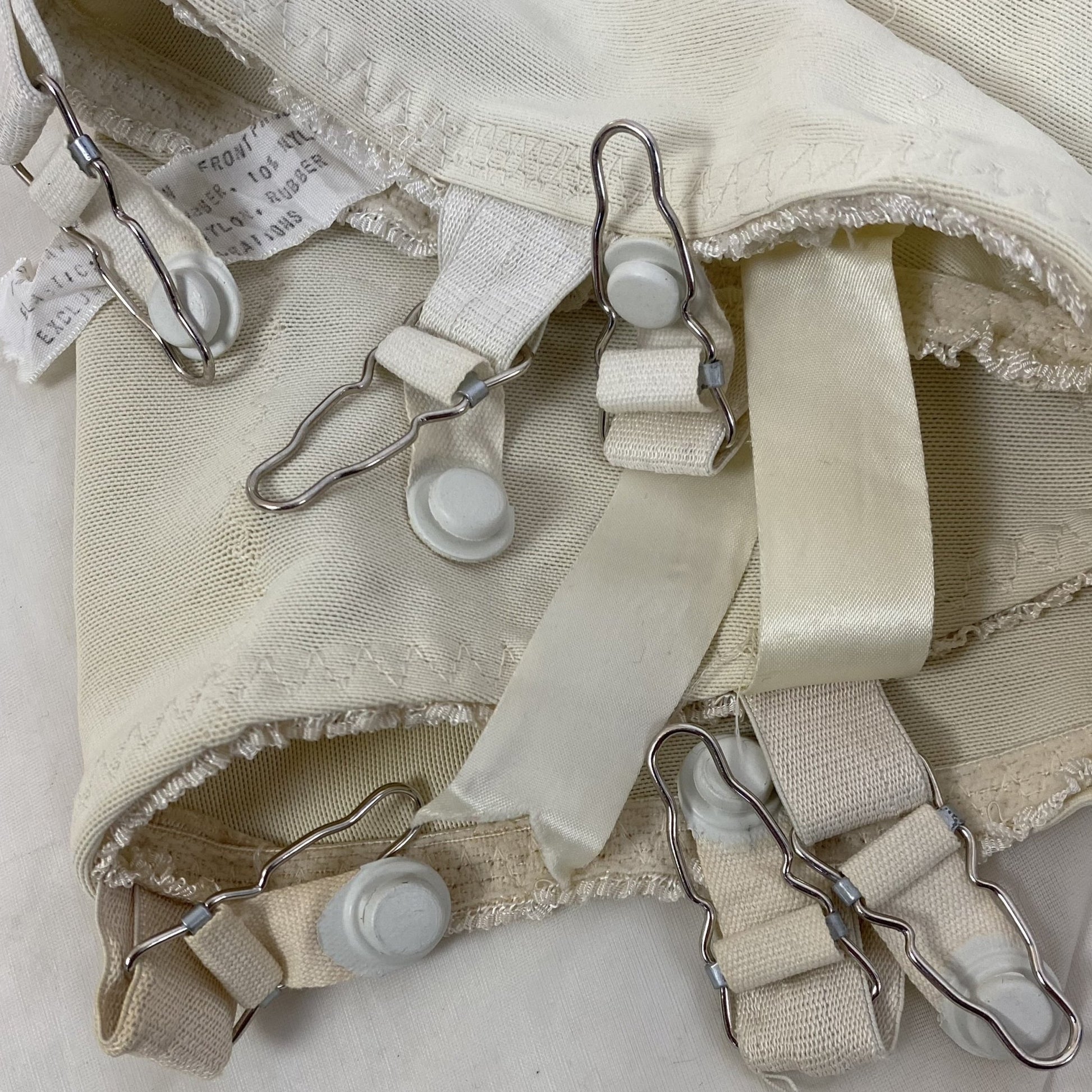 Vintage 1960's All in One Girdle | Creamy White Elastic Power Mesh & Lace with Rayon Satin Stripes | Size 34-36, S | Fashion Hour by Blair - Daggers & Dames