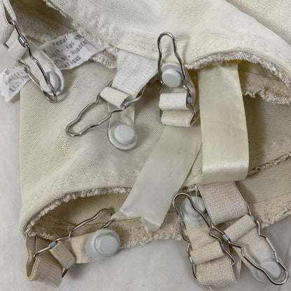 Vintage 1960's All in One Girdle | Creamy White Elastic Power Mesh & Lace with Rayon Satin Stripes | Size 34-36, S | Fashion Hour by Blair - Daggers & Dames