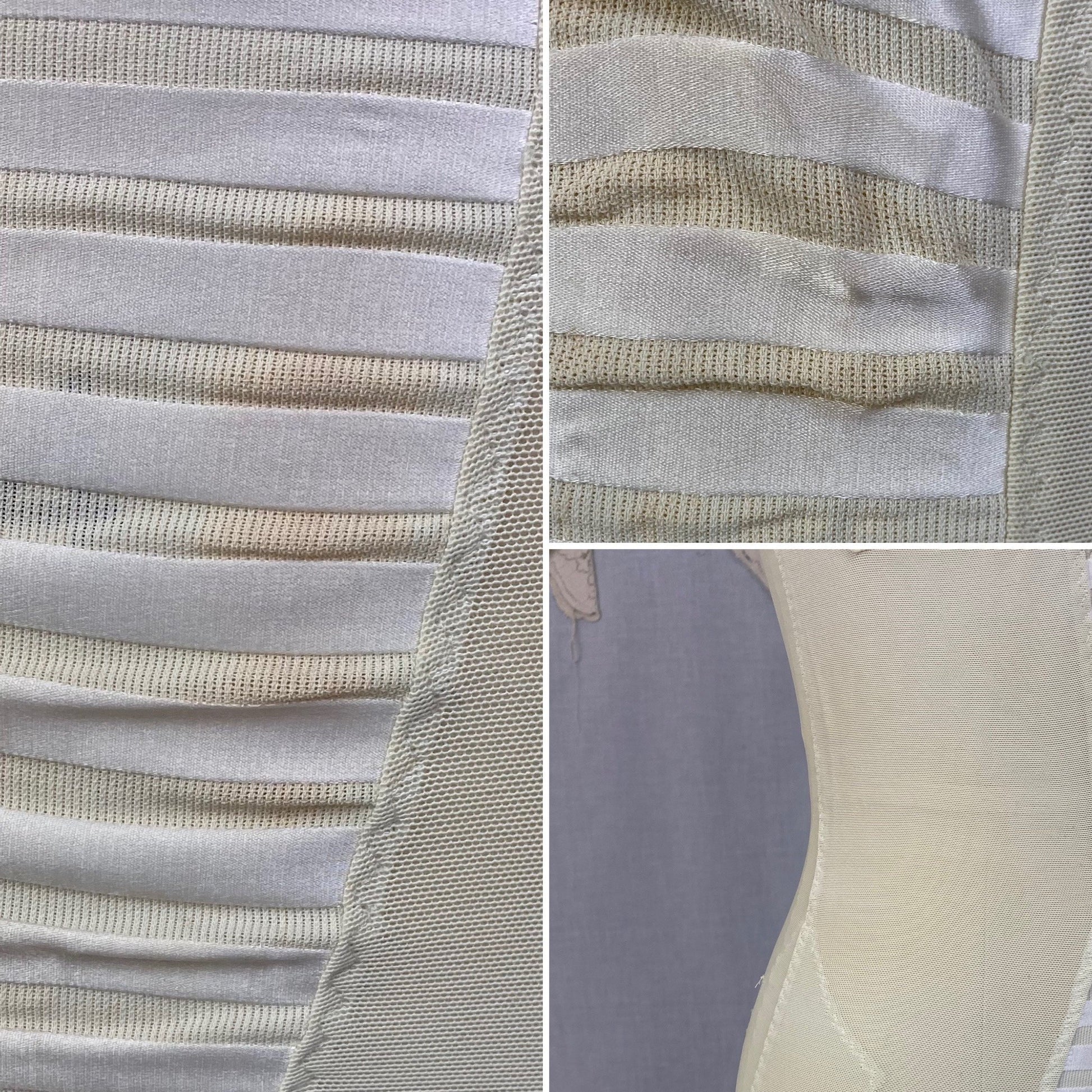 Vintage 1960's All in One Girdle | Creamy White Elastic Power Mesh & Lace with Rayon Satin Stripes | Size 34-36, S | Fashion Hour by Blair - Daggers & Dames