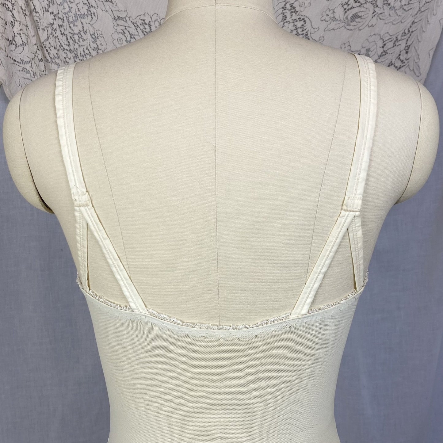 Vintage 1960's All in One Girdle | Creamy White Elastic Power Mesh & Lace with Rayon Satin Stripes | Size 34-36, S | Fashion Hour by Blair - Daggers & Dames