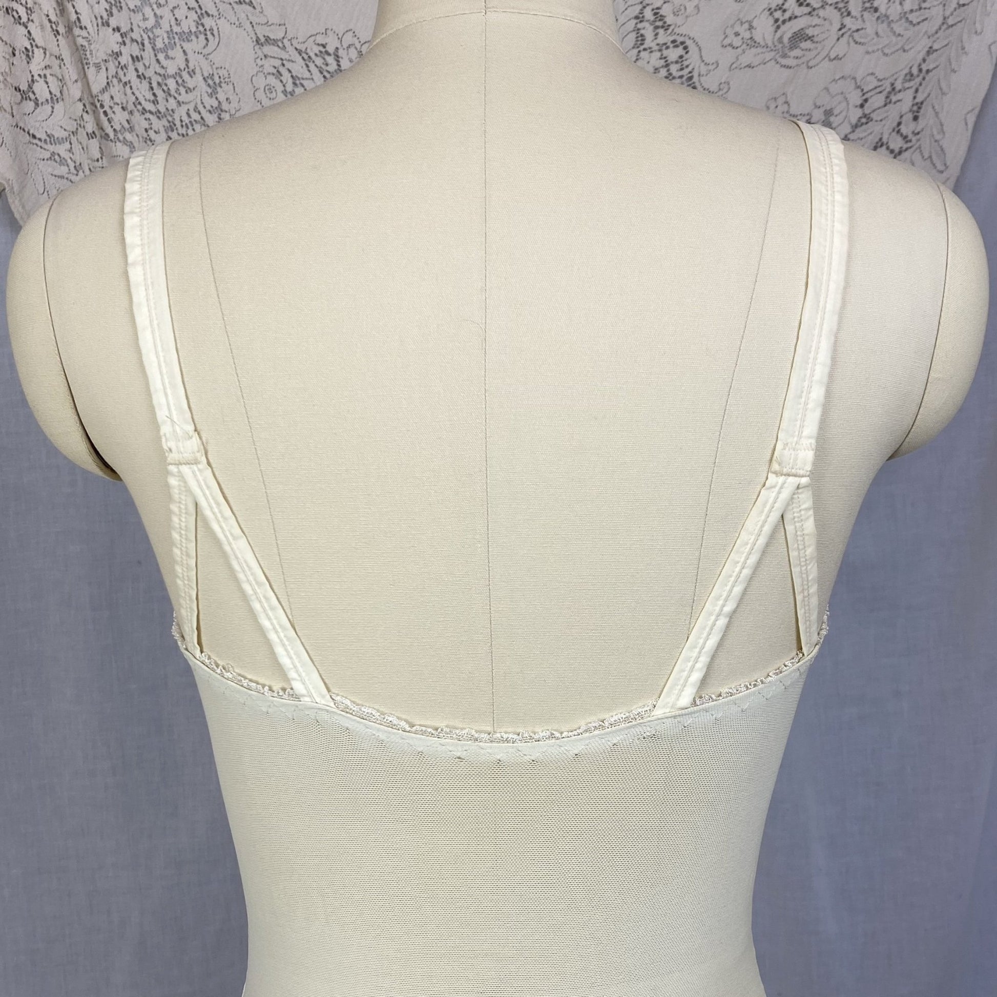 Vintage 1960's All in One Girdle | Creamy White Elastic Power Mesh & Lace with Rayon Satin Stripes | Size 34-36, S | Fashion Hour by Blair - Daggers & Dames