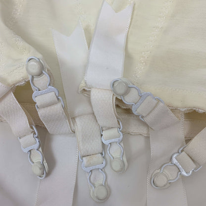 Vintage 1960's All in One Girdle | Pale Yellow & White Lycra Double Tulip Control with Bullet Cups | Size 34 B, S | Vanity Fair - Daggers & Dames