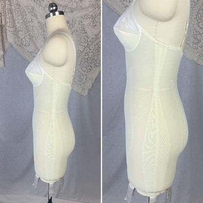 Vintage 1960's All in One Girdle | Pale Yellow & White Lycra Double Tulip Control with Bullet Cups | Size 34 B, S | Vanity Fair - Daggers & Dames