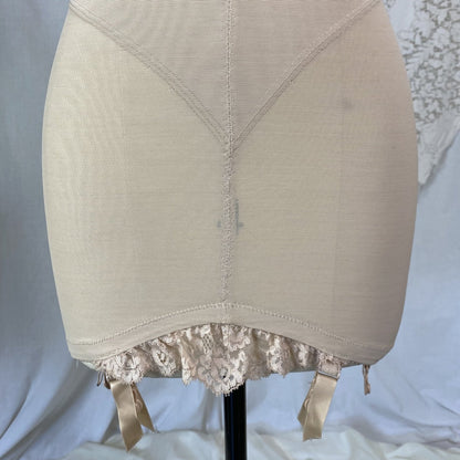 Vintage 1960's All in One Girdle | Warm Nude Power Mesh with Lace Ruffles & Bullet Cups | Size 34 C, 36 B | Warners| - Daggers & Dames