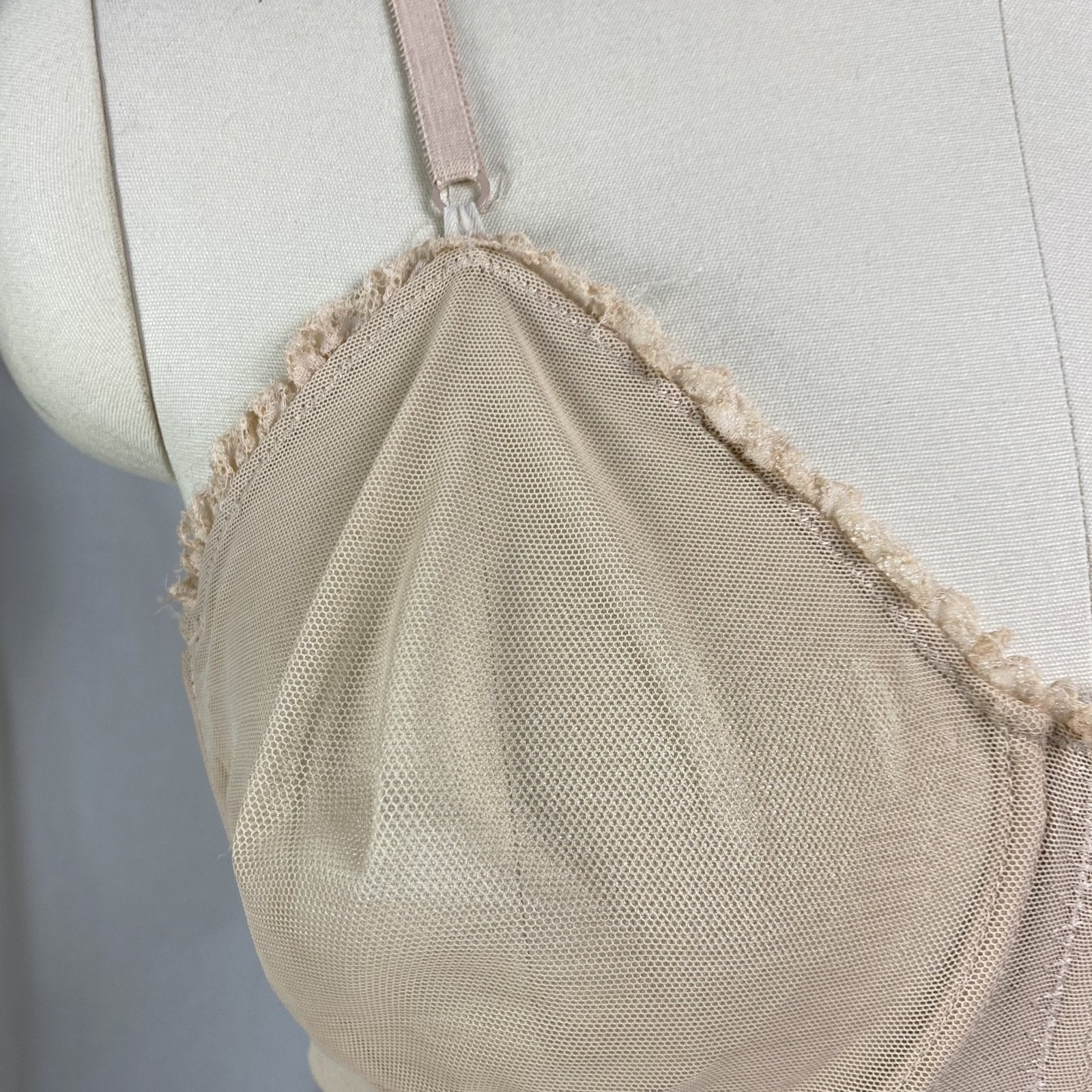 Vintage 1960's All in One Girdle | Warm Nude Power Mesh with Lace Ruffles & Bullet Cups | Size 34 C, 36 B | Warners| - Daggers & Dames