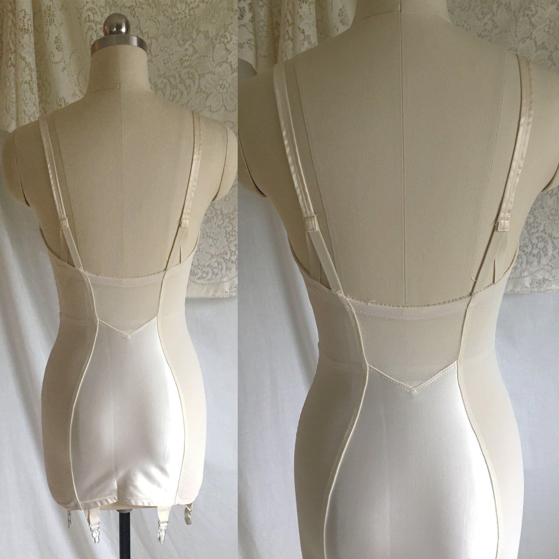 Vintage 1960's All in One Girdle | White Acetate Satin with Lace | Bien Jolie, Sheer Joy | Size XS, S, M - Daggers & Dames