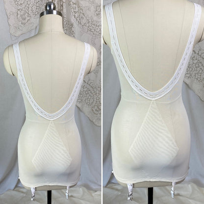 Vintage 1960's All in One Girdle | White Mesh with Crystal Pleated Chiffon Inlay & Bullet Cups | Size 34 B, 32 C, 36 A| Warner's - Daggers & Dames