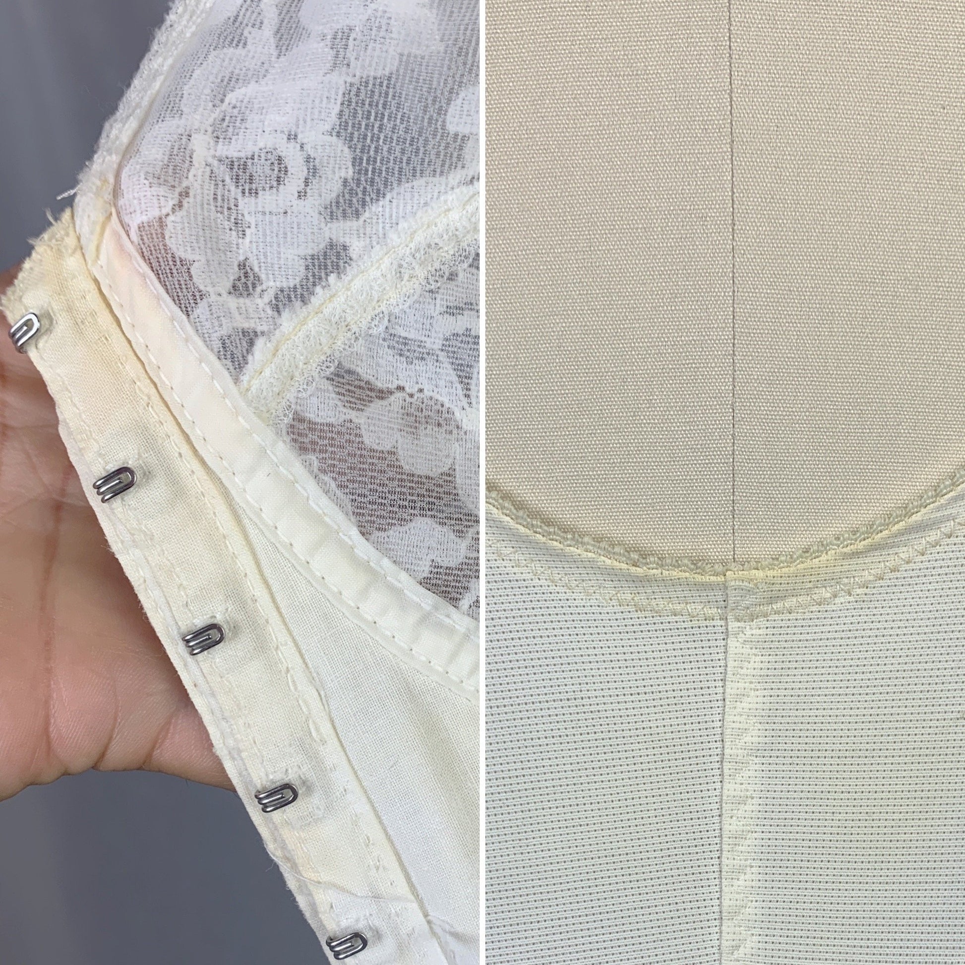 Vintage 1960's All in One Girdle | White Nylon Satin & Lace with Spandex Panels | Size 38 B, LG XL | Smoothie Controleur - Daggers & Dames