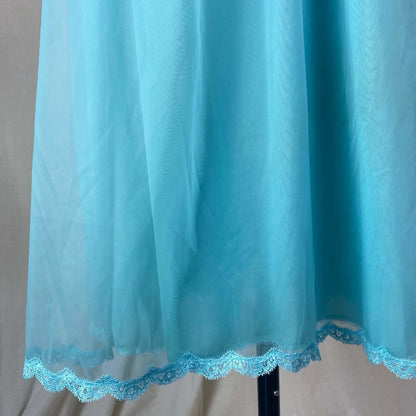 Vintage 1960's Babydoll Nightgown | Bold Cerulean Blue Nylon Chiffon with Lace | Size M, LG | Vanity Fair - Daggers & Dames
