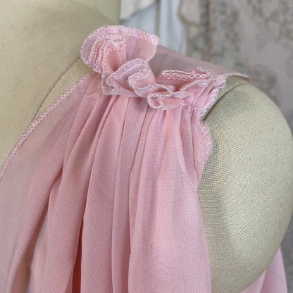 Vintage 1960's Babydoll Nightgown & Peignoir Set | Angelic Sheer Petal Pink Chiffon with Ruffled Hem | Size M - Daggers & Dames
