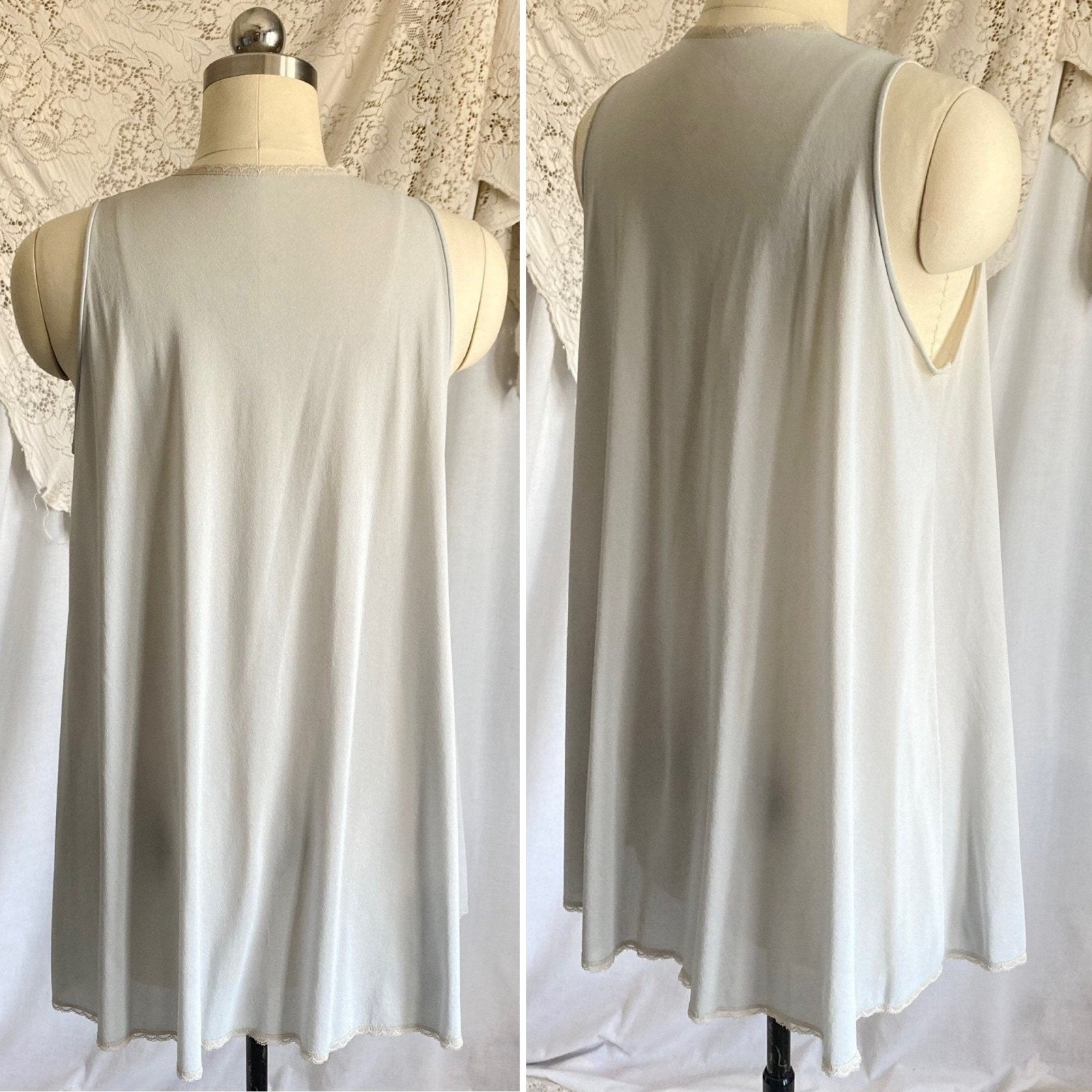 Vintage 1960's Babydoll Nightgown & Peignoir Set | Dove Gray Nylon with Ivory Floral Lace | Size S | Kayser - Daggers & Dames