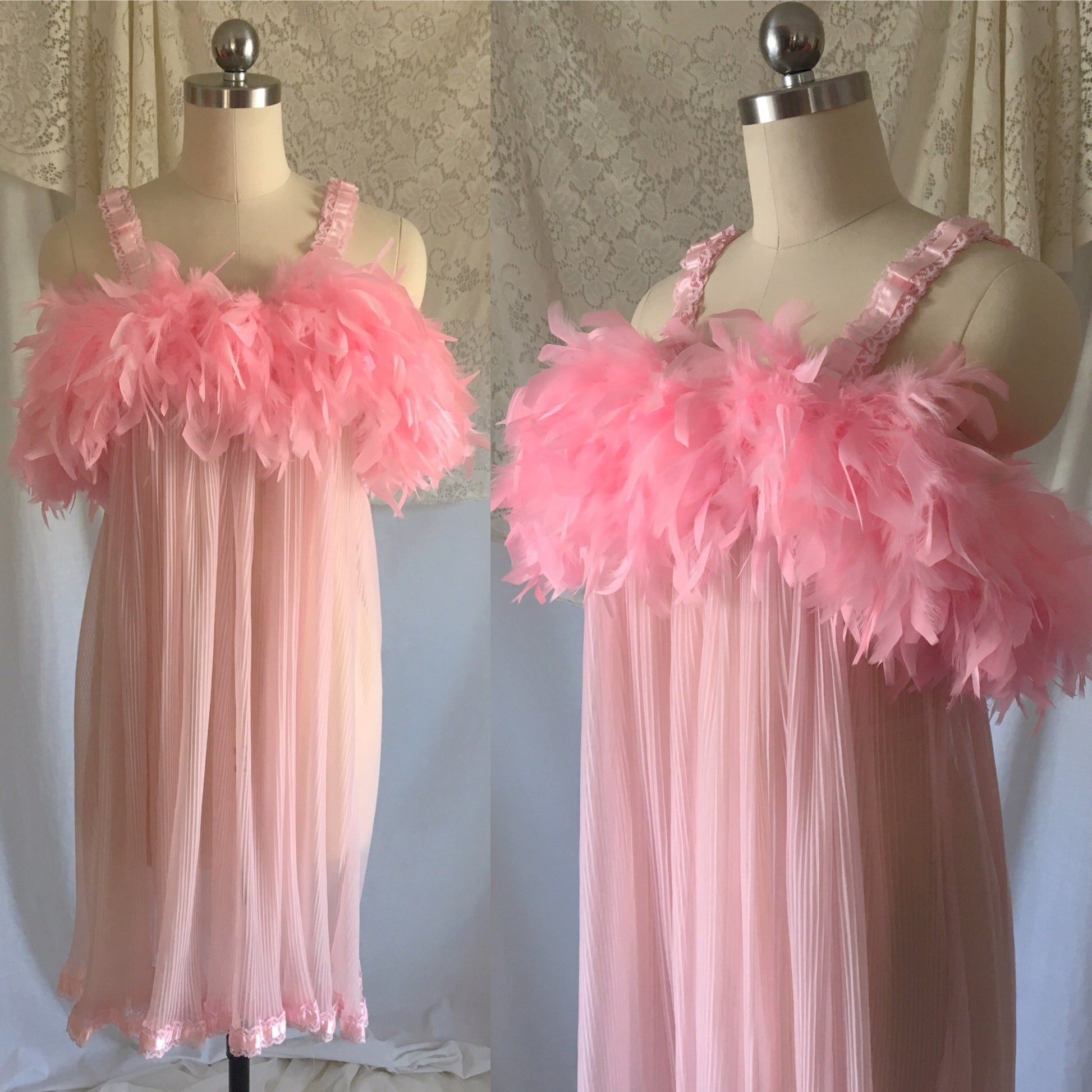 Vintage 1960's Babydoll Nightie | Bubblegum Pink Nylon with Feathered Bodice | Size S - Daggers & Dames