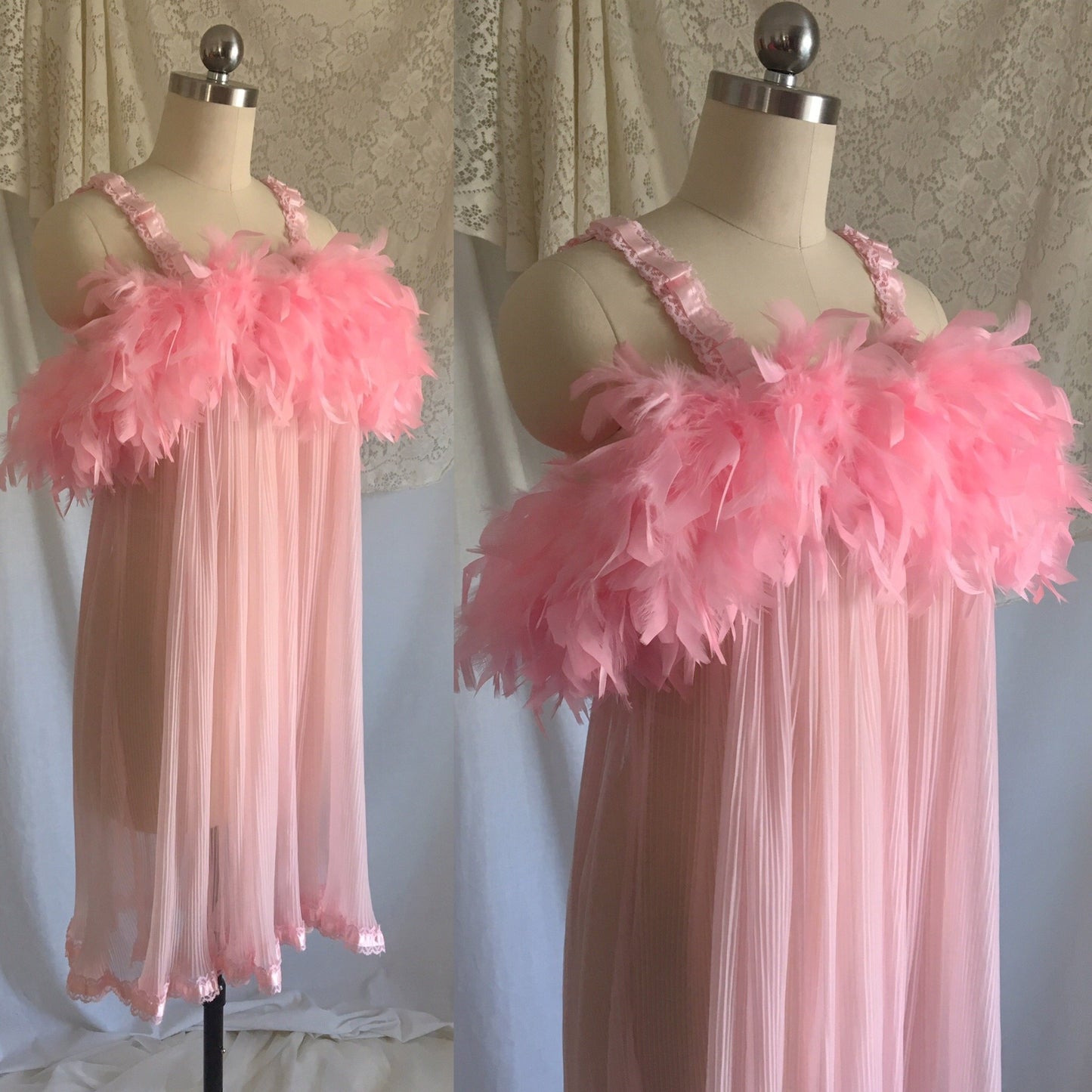 Vintage 1960's Babydoll Nightie | Bubblegum Pink Nylon with Feathered Bodice | Size S - Daggers & Dames