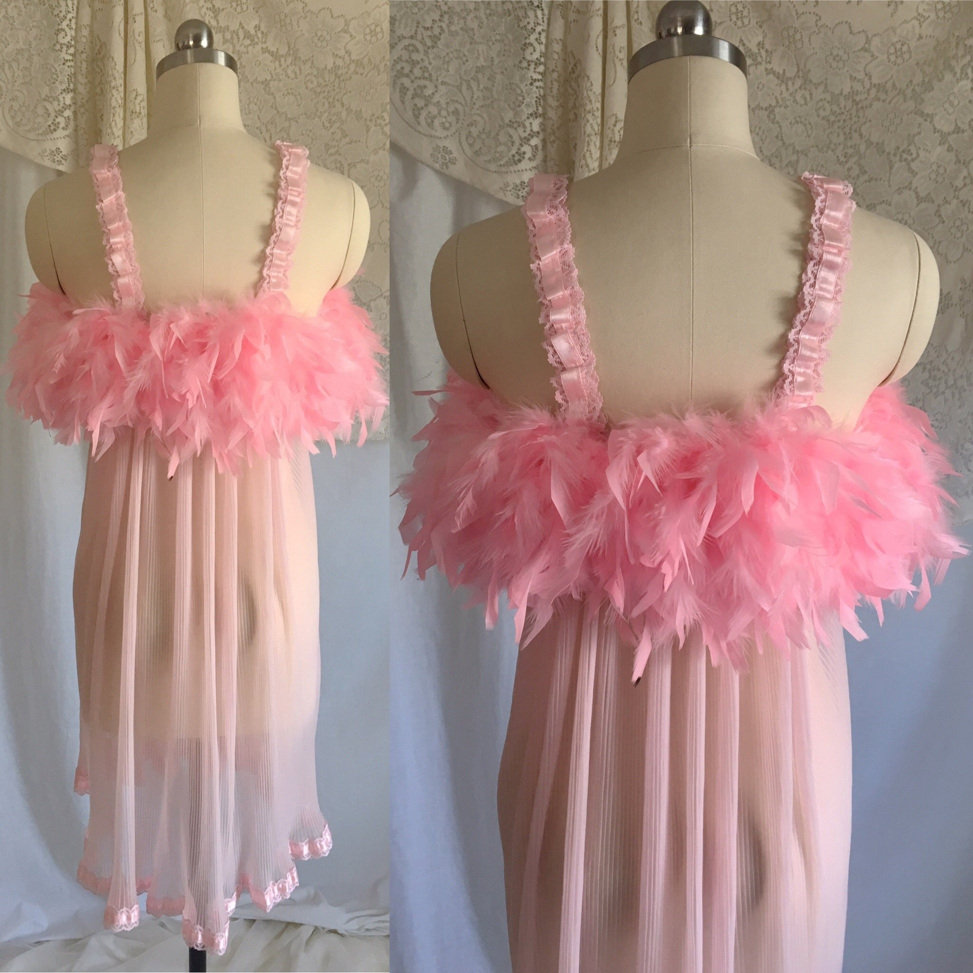 Vintage 1960's Babydoll Nightie | Bubblegum Pink Nylon with Feathered Bodice | Size S - Daggers & Dames