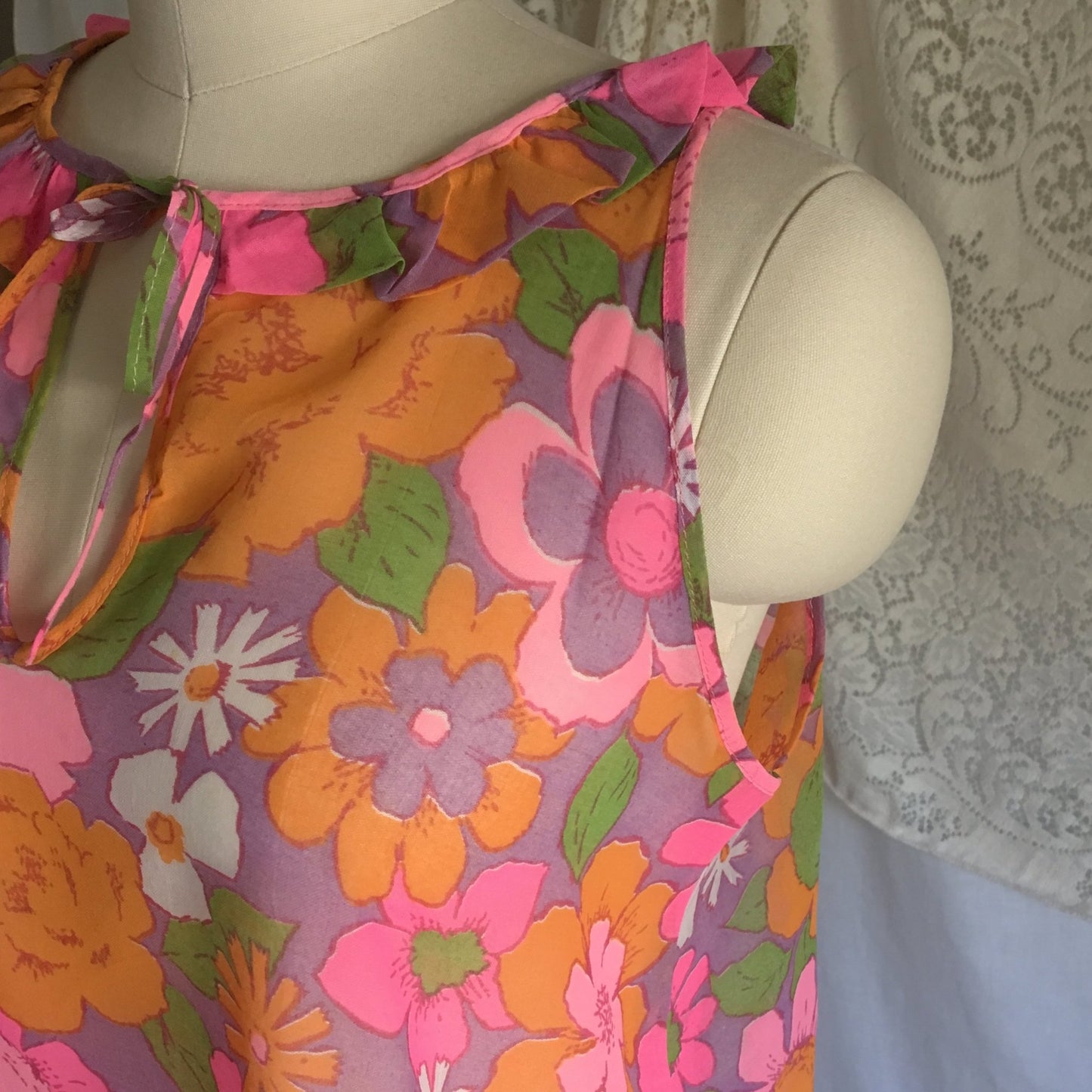 Vintage 1960's Babydoll Nightie | Sheer Cotton with Purple, Pink & Orange Floral Pattern | Size XS, S - Daggers & Dames