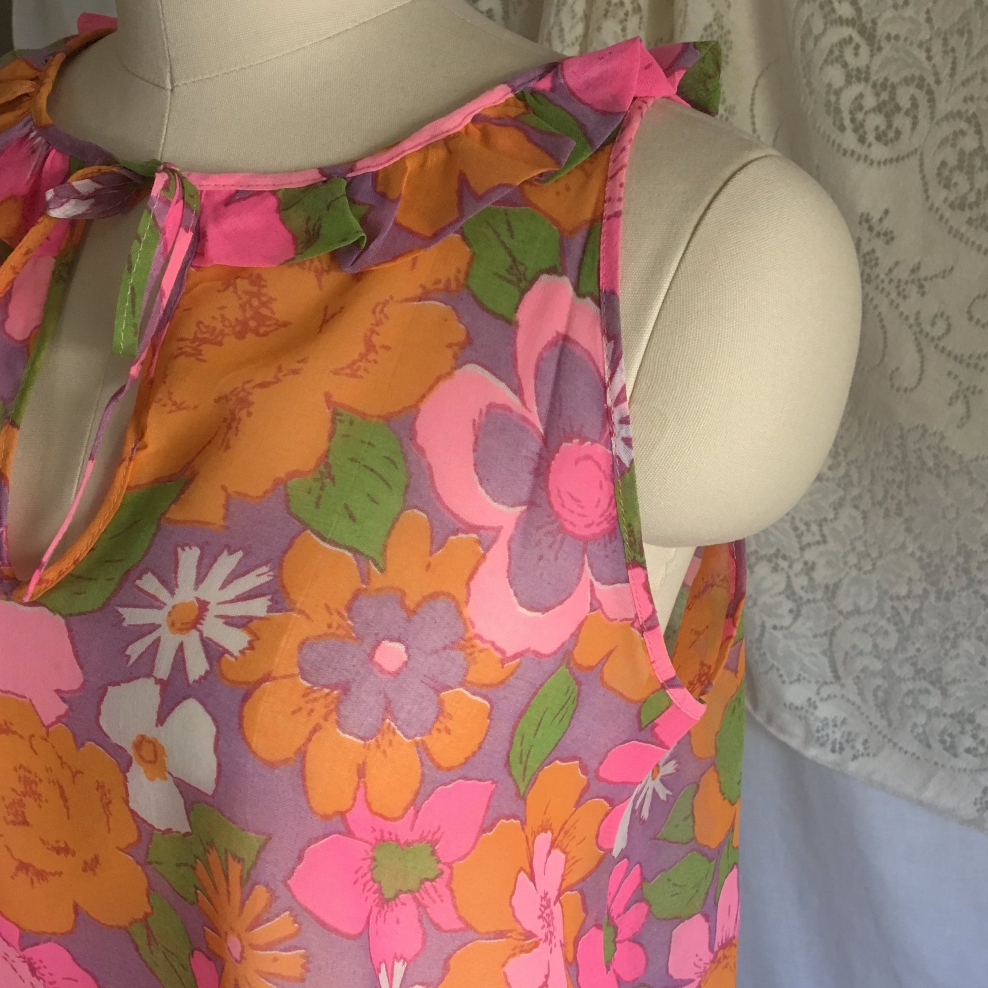 Vintage 1960's Babydoll Nightie | Sheer Cotton with Purple, Pink & Orange Floral Pattern | Size XS, S - Daggers & Dames