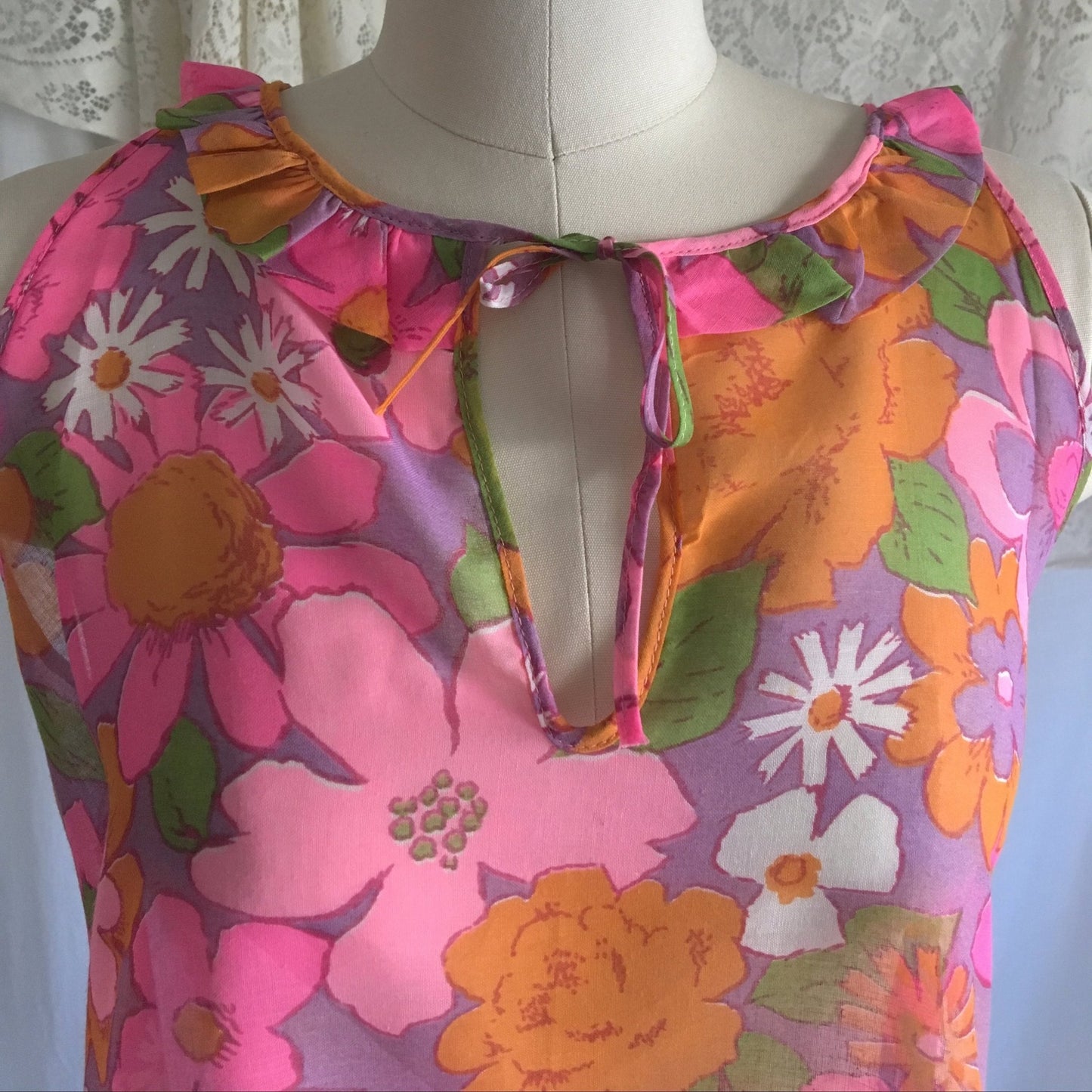 Vintage 1960's Babydoll Nightie | Sheer Cotton with Purple, Pink & Orange Floral Pattern | Size XS, S - Daggers & Dames