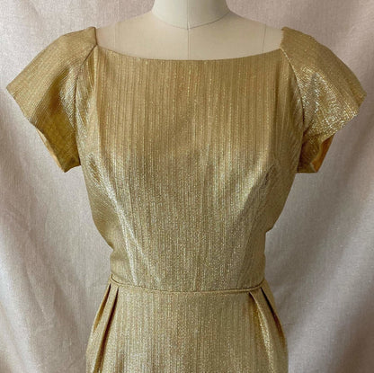 Vintage 1960's Cocktail Wiggle Dress | Diva Gold Lurex Taffeta | Size 38 Bust, M - Daggers & Dames