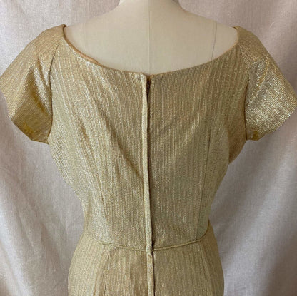 Vintage 1960's Cocktail Wiggle Dress | Diva Gold Lurex Taffeta | Size 38 Bust, M - Daggers & Dames