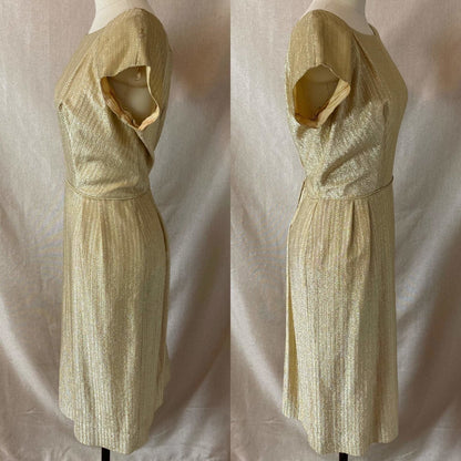 Vintage 1960's Cocktail Wiggle Dress | Diva Gold Lurex Taffeta | Size 38 Bust, M - Daggers & Dames