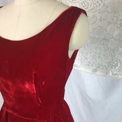 Vintage 1960's Dress | Rich Red Velvet with Ruched Hip & Bead Work | Size XXS - Daggers & Dames