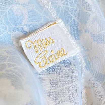 Vintage 1960's Dressing Gown Robe | Baby Blue Nylon with Ivory Spiderweb Lace | Size XS, S | Miss Elaine - Daggers & Dames