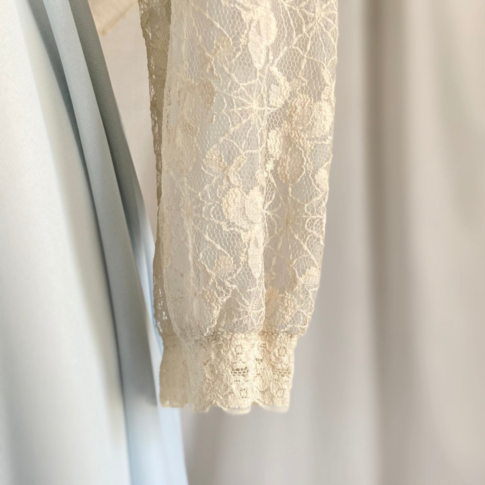 Vintage 1960's Dressing Gown Robe | Baby Blue Nylon with Ivory Spiderweb Lace | Size XS, S | Miss Elaine - Daggers & Dames