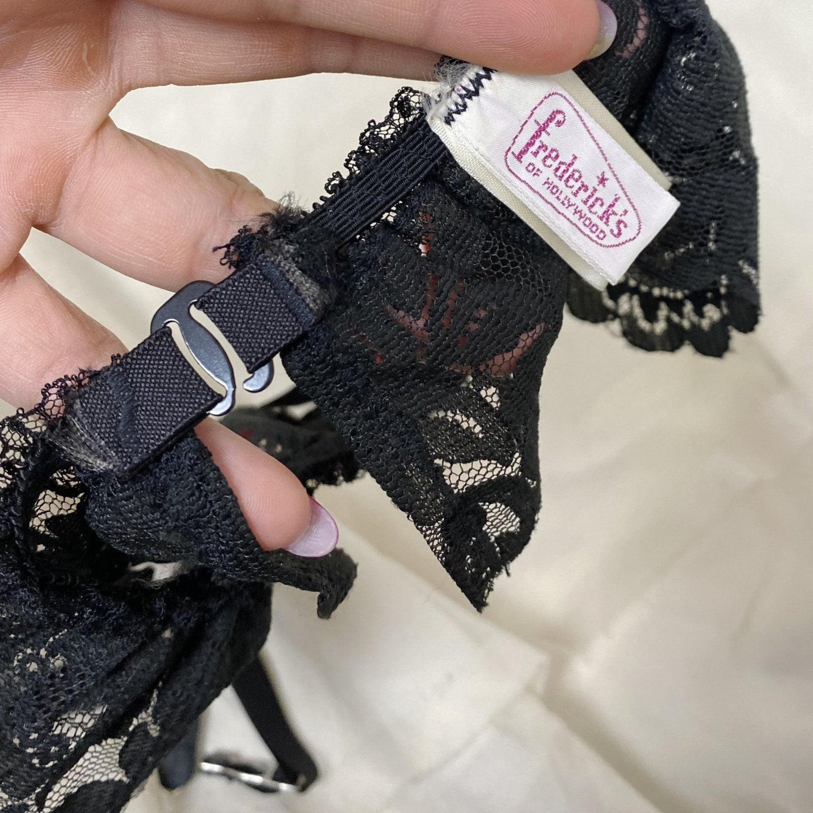 Vintage 1960's Garter Belt | Black Nylon Lace with Red Satin Bows | Size S, M | Frederick's of Hollywood - Daggers & Dames