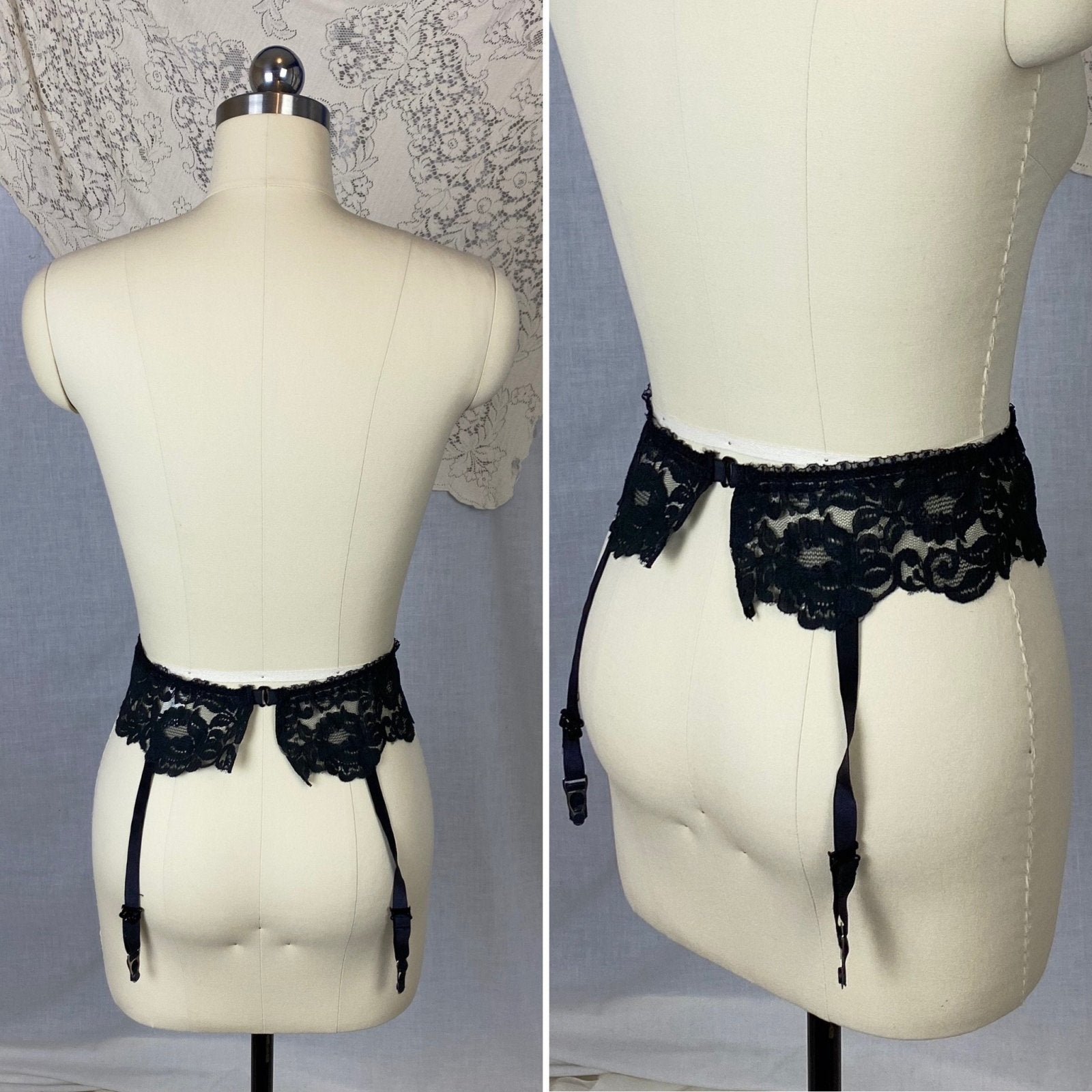 Vintage 1960's Garter Belt | Black Nylon Lace with Red Satin Bows | Size S, M | Frederick's of Hollywood - Daggers & Dames